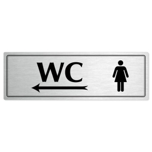 WC ženy vlevo, 200x66mm, stříbrná popiska s dvojtým rámečkem