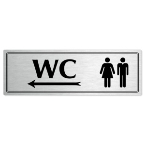 WC společné vlevo, 200x66mm, stříbrná popiska s dvojtým rámečkem