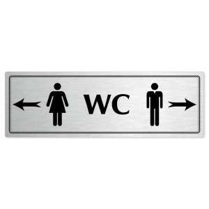 WC společné - rozcestník, 200x66mm, stříbrná popiska s dvojtým rámečkem