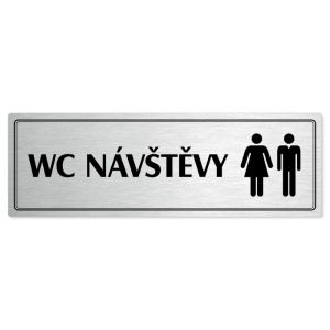 WC návštěvy společné, 200x66mm, stříbrná popiska s dvojtým rámečkem