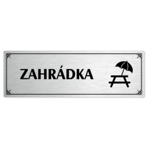 Zahrádka, 240x79mm, stříbrná popiska s okrasným rámečkem  