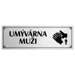 Umývárna muži, 200x66mm, stříbrná popiska s okrasným rámečkem  