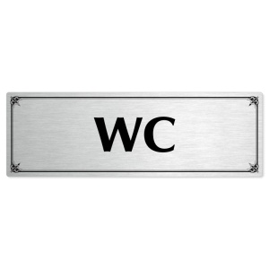 WC, 200x66mm, stříbrná popiska s okrasným rámečkem