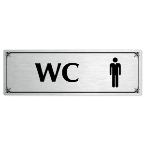 WC muži, 200x66mm, stříbrná popiska s okrasným rámečkem