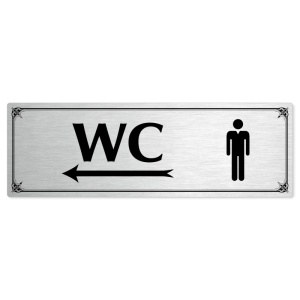WC muži vlevo, 240x79mm, stříbrná popiska s okrasným rámečkem  
