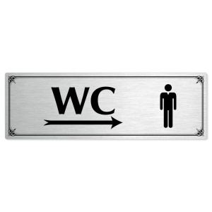 WC muži vpravo, 200x66mm, stříbrná popiska s okrasným rámečkem