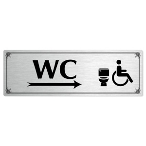WC invalida vpravo, 240x79mm, stříbrná popiska s okrasným rámečkem  