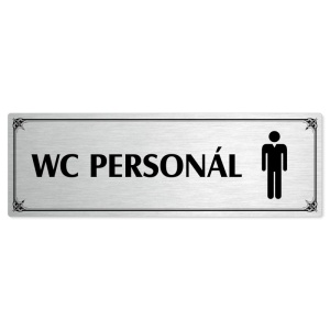 WC personál muži, 200x66mm, stříbrná popiska s okrasným rámečkem  
