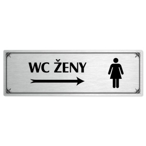 WC ženy vpravo, 240x79mm, stříbrná popiska s okrasným rámečkem