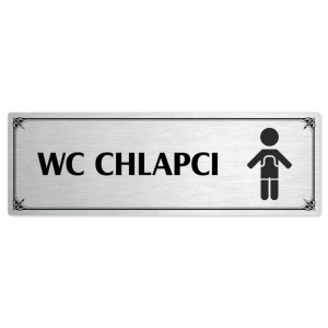 WC chlapci, 240x79mm, stříbrná popiska s okrasným rámečkem  