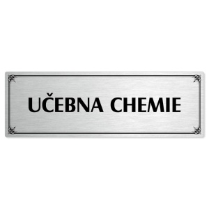 Učebna chemie, 200x66mm, stříbrná popiska s okrasným rámečkem  
