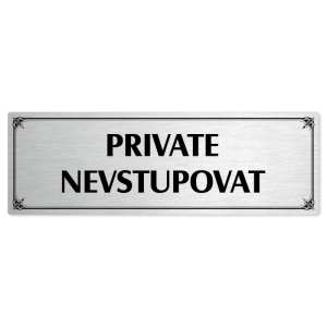 Private, 200x66mm, stříbrná popiska s okrasným rámečkem  