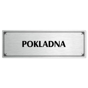 Pokladna, 200x66mm, stříbrná popiska s okrasným rámečkem  