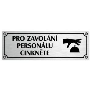 Volání personálu, 240x79mm, stříbrná popiska s imitacemi šroubků