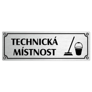 Technická místnost, 200x66mm, stříbrná popiska s imitacemi šroubků