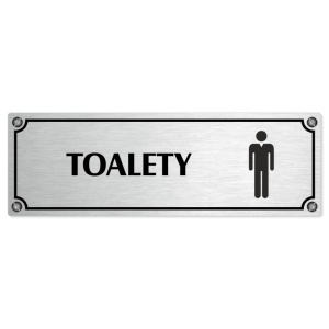 Toalety muži, 240x79mm, stříbrná popiska s imitacemi šroubků