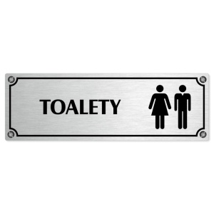 Toalety společné, 240x79mm, stříbrná popiska s imitacemi šroubků
