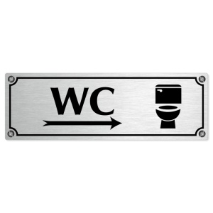 WC vpravo, 240x79mm, stříbrná popiska s imitacemi šroubků