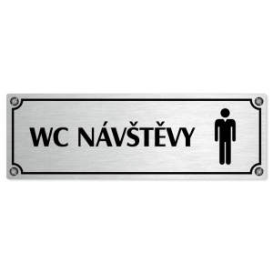 WC návštěvy muži, 240x79mm, stříbrná popiska s imitacemi šroubků