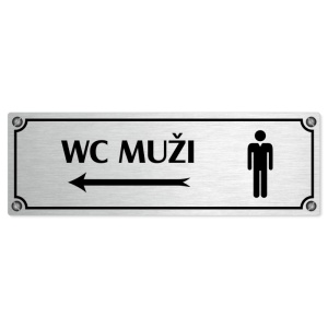 WC muži vlevo, 240x79mm, stříbrná popiska s imitacemi šroubků