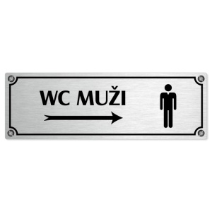 WC muži vpravo, 240x79mm, stříbrná popiska s imitacemi šroubků