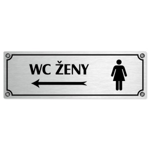 WC ženy vlevo, 200x66mm, stříbrná popiska s imitacemi šroubků