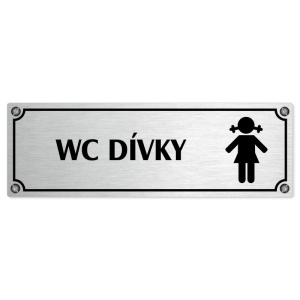 WC dívky, 200x66mm, stříbrná popiska s imitacemi šroubků