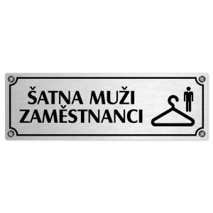 Šatna muži zaměstnanci, 240x79mm, stříbrná popiska s imitacemi šroubků