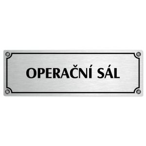 Operační sál, 240x79mm, stříbrná popiska s imitacemi šroubků