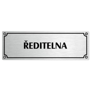 Ředitelna, 200x66mm, stříbrná popiska s imitacemi šroubků
