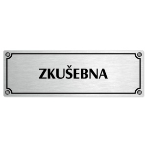 Zkušebna, 200x66mm, stříbrná popiska s imitacemi šroubků