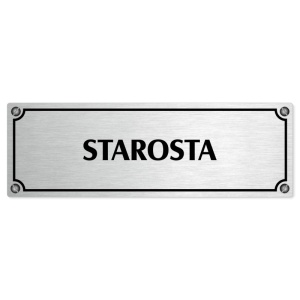 Starosta, 200x66mm, stříbrná popiska s imitacemi šroubků