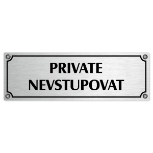 Private, 240x79mm, stříbrná popiska s imitacemi šroubků