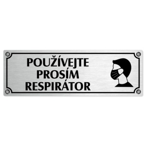 Použijte prosím respirátor, 200x66mm, stříbrná popiska s imitacemi šroubků