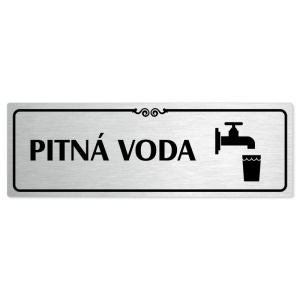 Pitná voda, 240x79mm, stříbrná popiska s ozdobou uprostřed