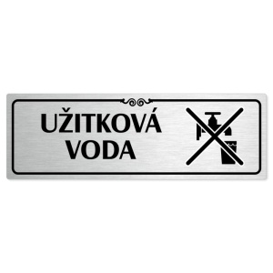 Užitková voda, 240x79mm, stříbrná popiska s ozdobou uprostřed