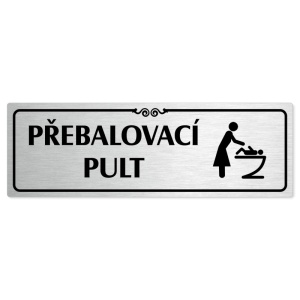Přebalovací pult, 240x79mm, stříbrná popiska s ozdobou uprostřed