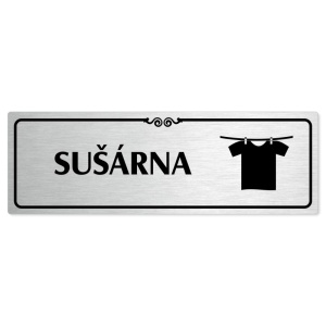 Sušárna, 240x79mm, stříbrná popiska s ozdobou uprostřed