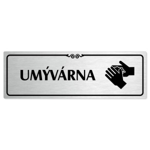 Umývárna, 240x79mm, stříbrná popiska s ozdobou uprostřed