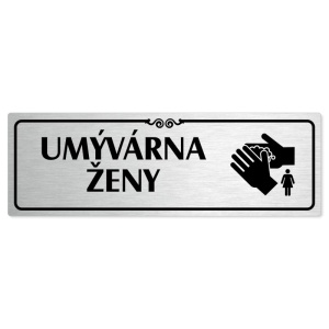 Umývárna ženy, 200x66mm, stříbrná popiska s ozdobou uprostřed