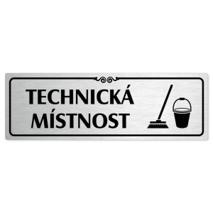 Technická místnost, 200x66mm, stříbrná popiska s ozdobou uprostřed