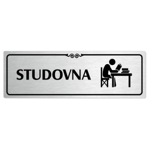 Studovna, 240x79mm, stříbrná popiska s ozdobou uprostřed