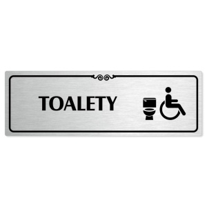 Toalety invalida, 240x79mm, stříbrná popiska s ozdobou uprostřed