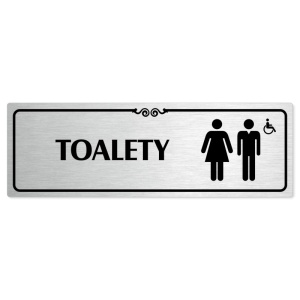 Toalety společné invalida, 240x79mm, stříbrná popiska s ozdobou uprostřed