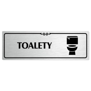 Toalety, 240x79mm, stříbrná popiska s ozdobou uprostřed