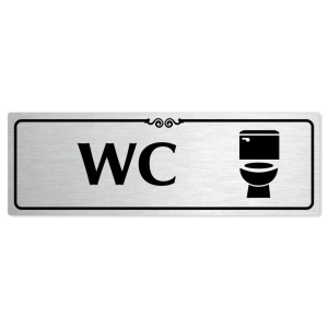 WC, 240x79mm, stříbrná popiska s ozdobou uprostřed