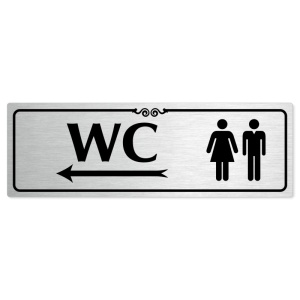 WC společné vlevo, 200x66mm, stříbrná popiska s ozdobou uprostřed
