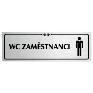 WC zaměstnanci muži, 200x66mm, stříbrná popiska s ozdobou uprostřed