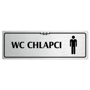 WC chlapci, 200x66mm, stříbrná popiska s ozdobou uprostřed