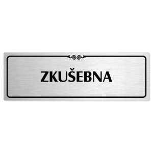 Zkušebna, 240x79mm, stříbrná popiska s ozdobou uprostřed